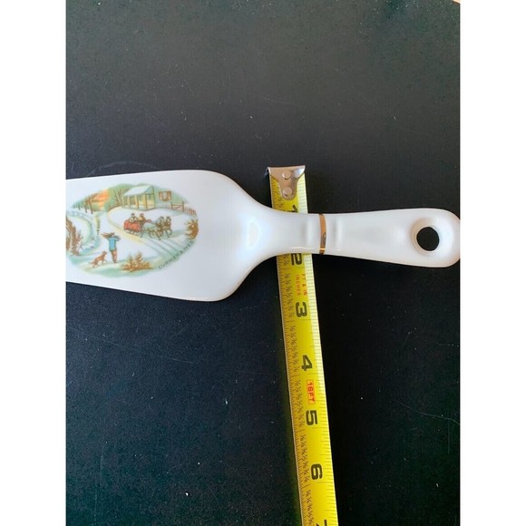 Vtg Harkerware Currier Ives Porcelain Ceramic Pie Server Homestead Sleigh Scene - Picture 7 of 9